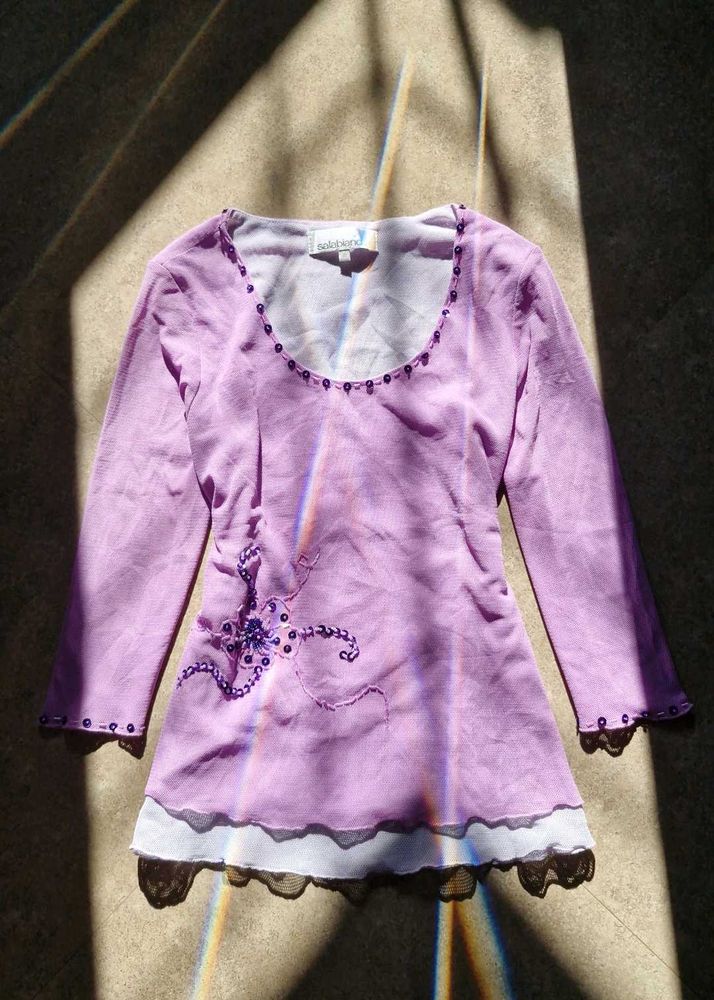 Pretty Purple Beaded Tunic Top