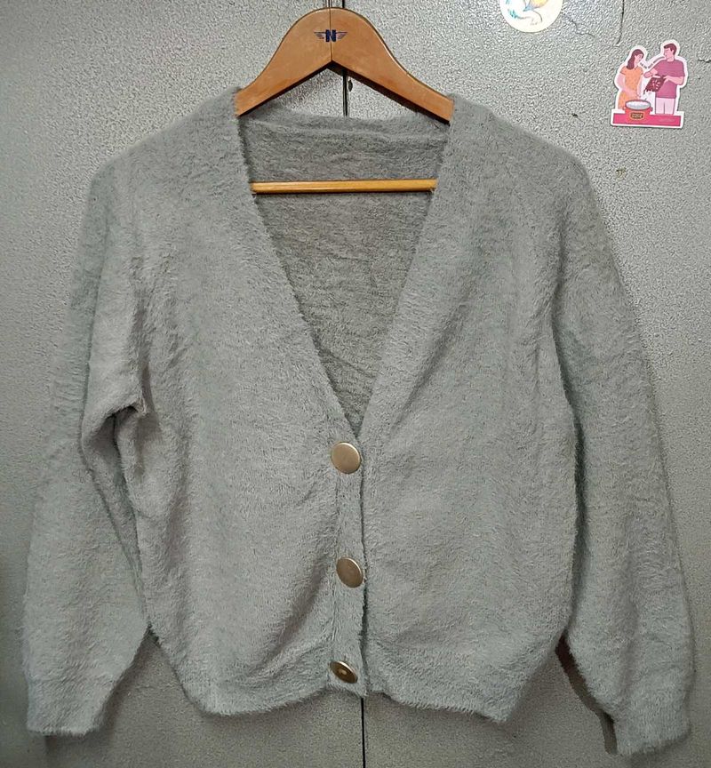 Fluffy Cozy Grey Cardigan