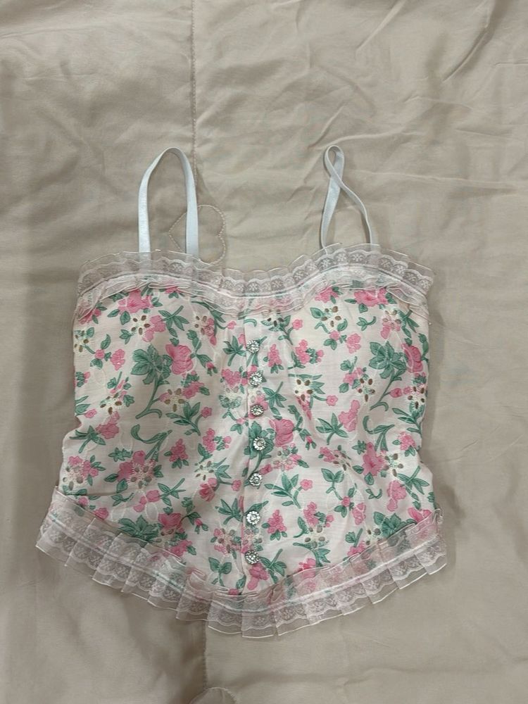 Floral Lace Trim Cami corset Top