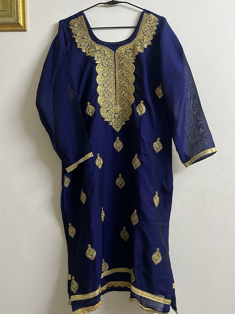 Elegant Navy Blue Embroidered Garara Set