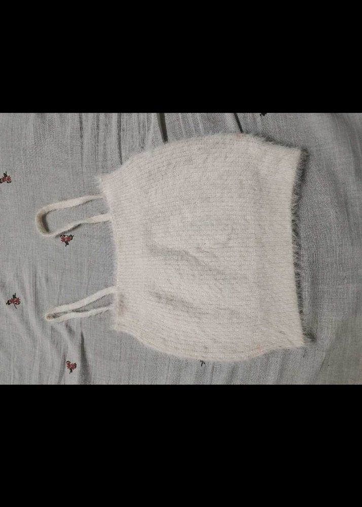Cream Fuzzy Cropped Top