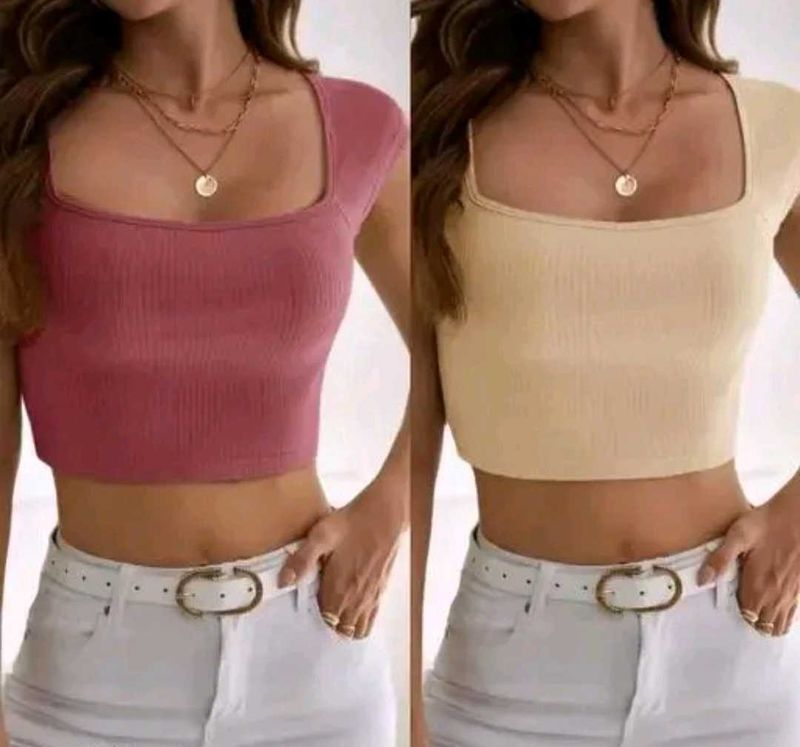 Ribbed Square Neck Crop Top combo