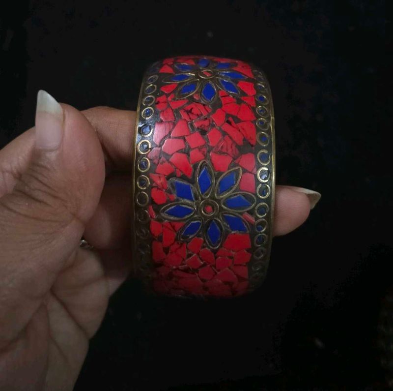 Red &amp; Blue Mosaic Flower Bangle