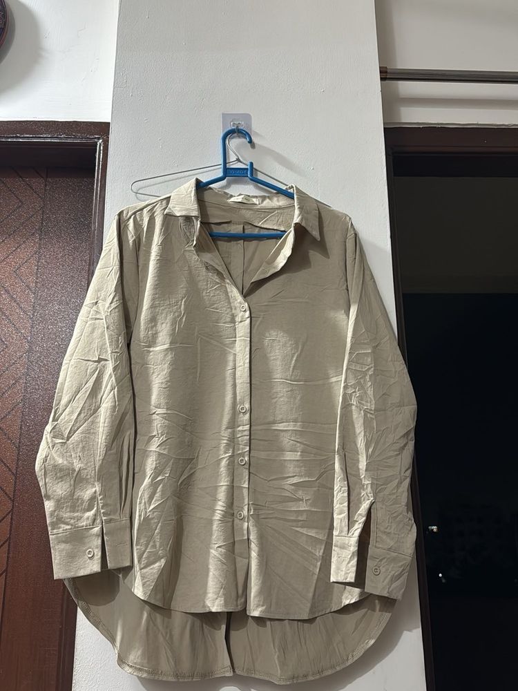 Classic Beige Oversized Button-Up Shirt
