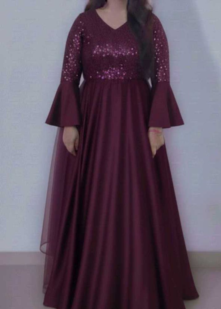 Burgundy Sequin Sleeve gown Dress