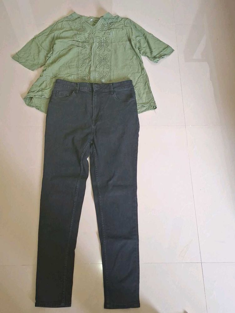 Embroidered Boho Top &amp; Dark Wash Jeans Set