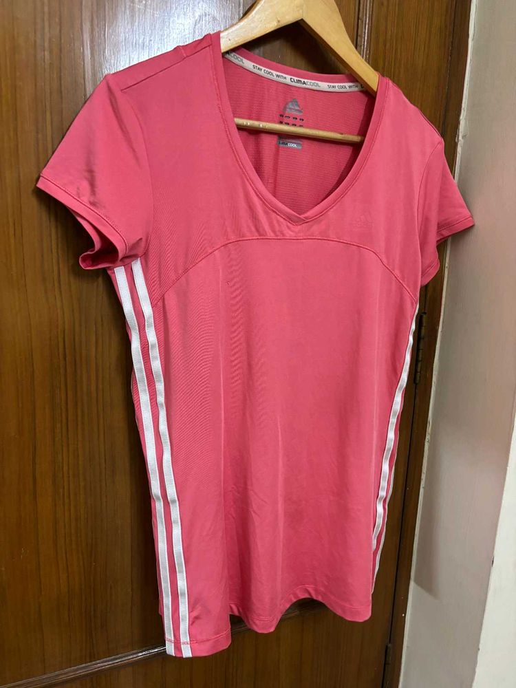 Adidas Pink T-Shirt with Stripes