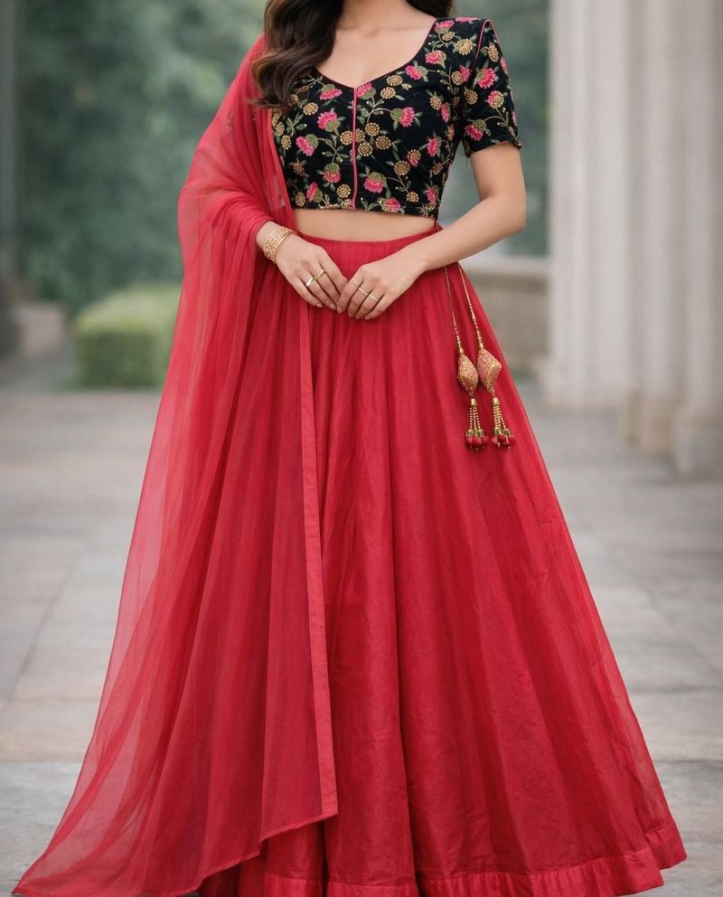 Designer Indo Western Hot Pink &amp; Black Lehnga