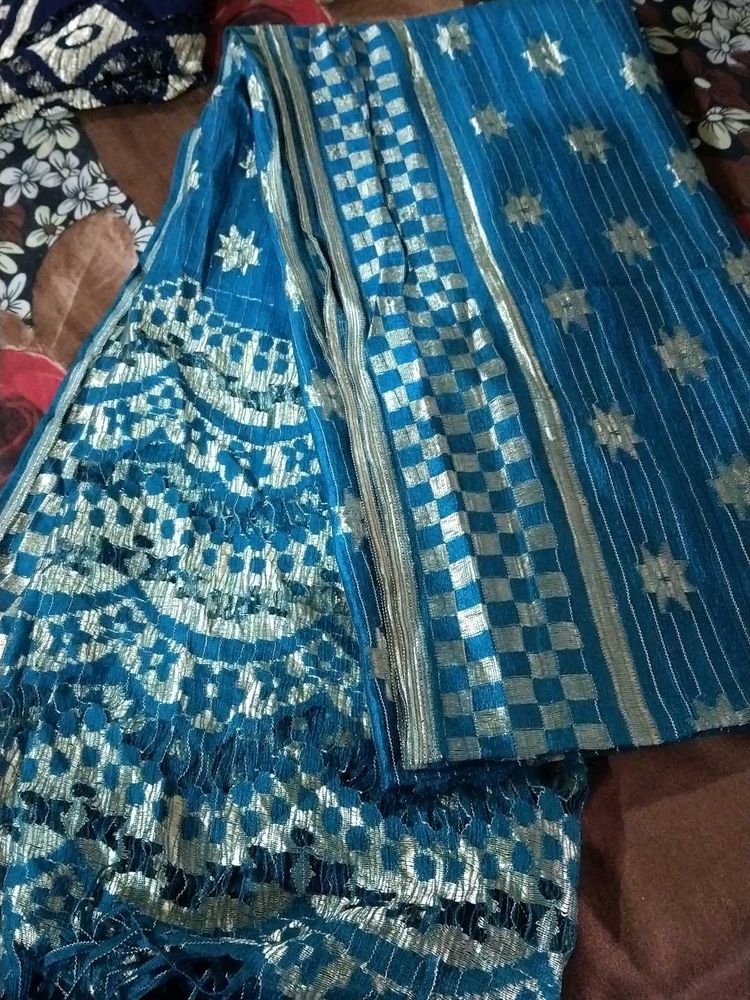 Teal Blue Embellished Dupatta