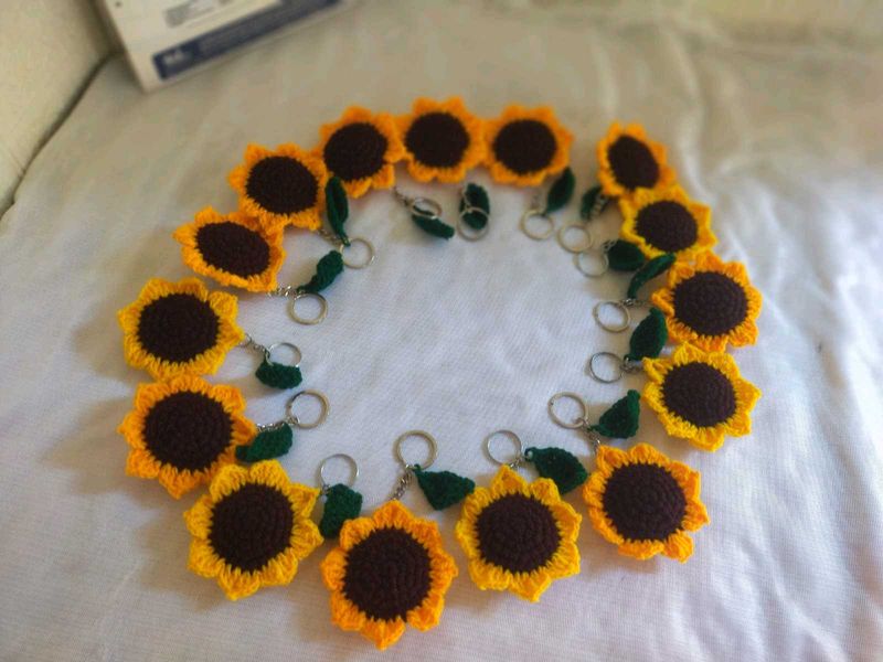 Handmade Crochet Sunflower Keychains
