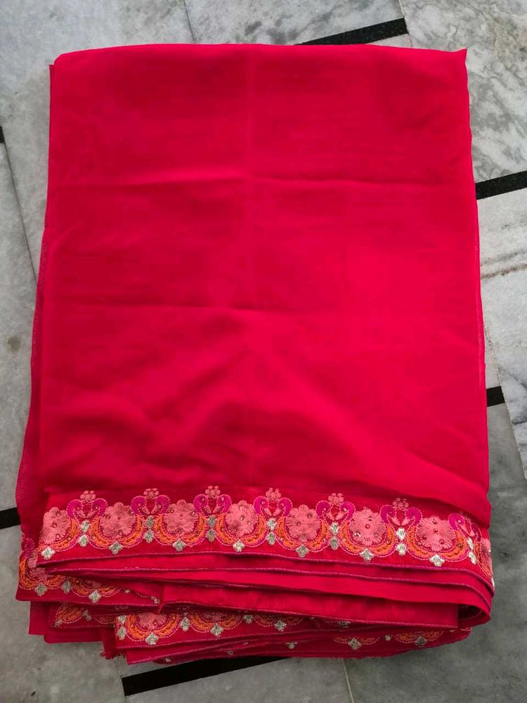 Vibrant Pink Embroidered Saree