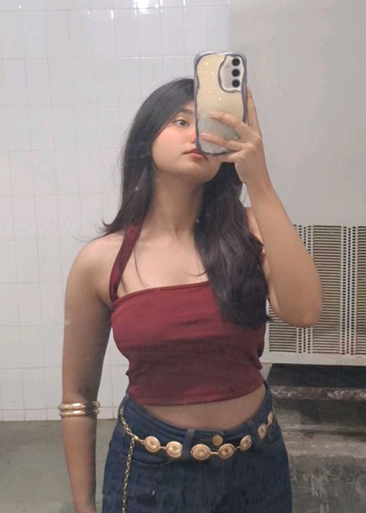 red halter neck top