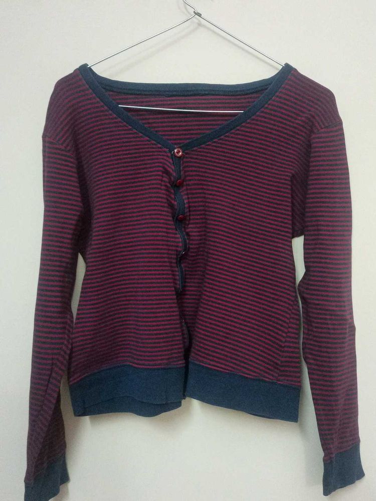 Striped Long Sleeve Button-Up Top/sweater