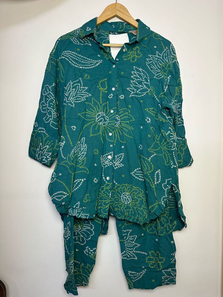 Teal Bandhani Print Kurta Set