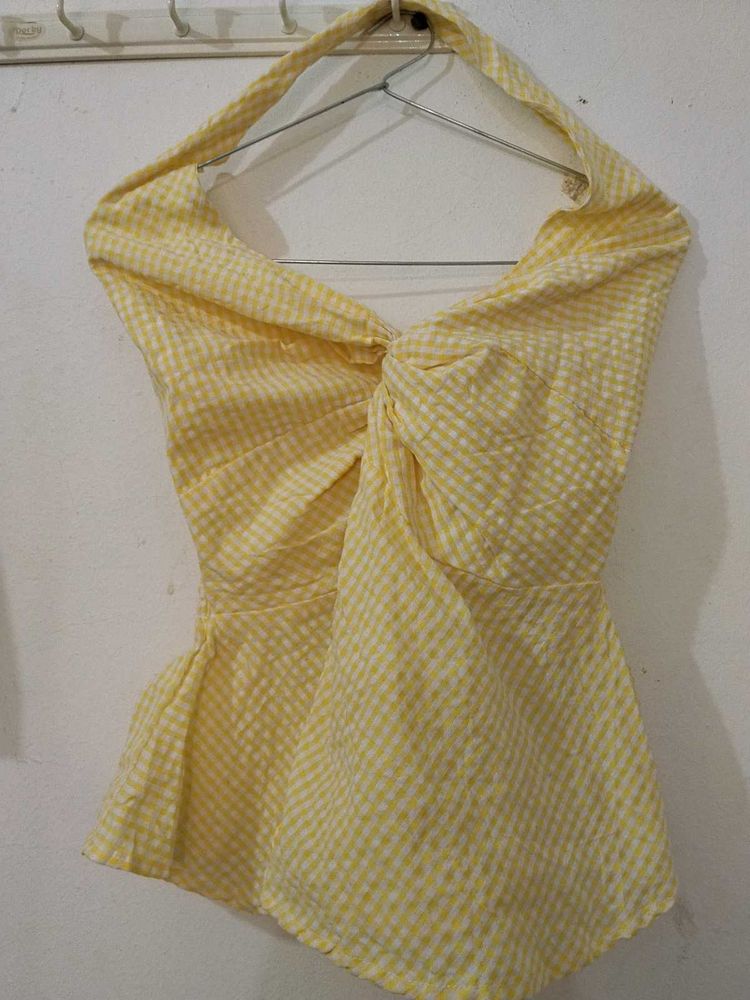 Yellow Gingham Halter Top