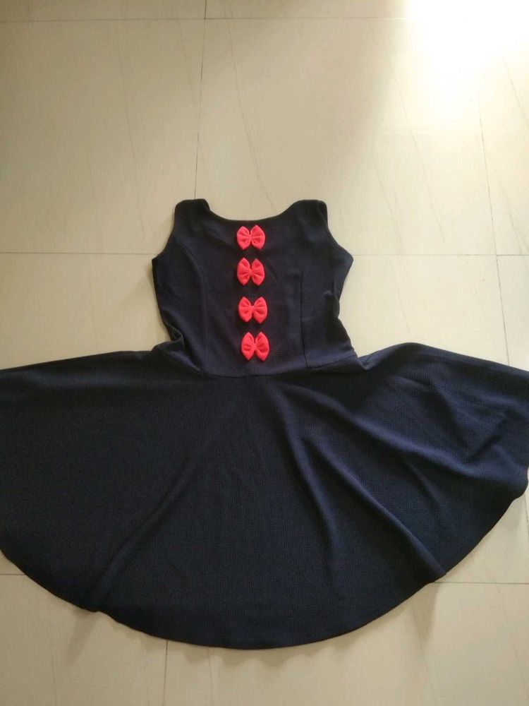 Chic Navy Dress with Bow Accents baby Frock