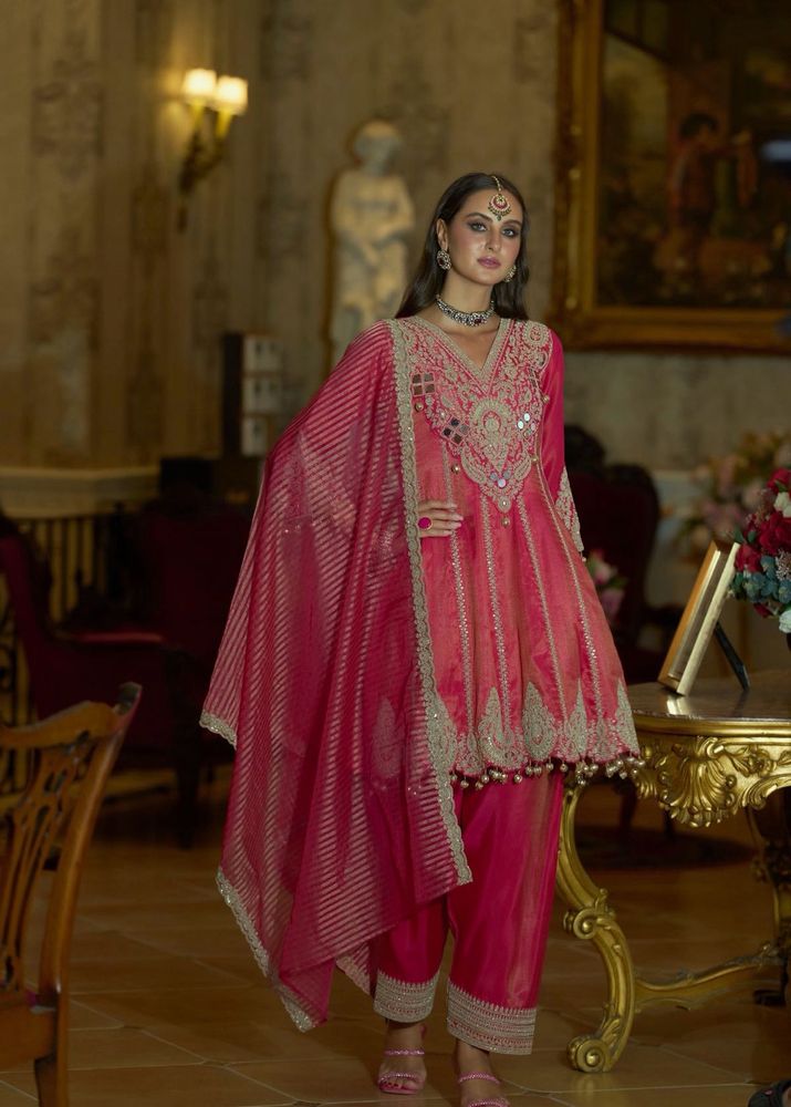KTT heavy mirror &amp; zari work Tissue Kurta Set