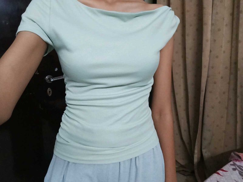 Soft Mint Boat Neck and one shoudler off Top