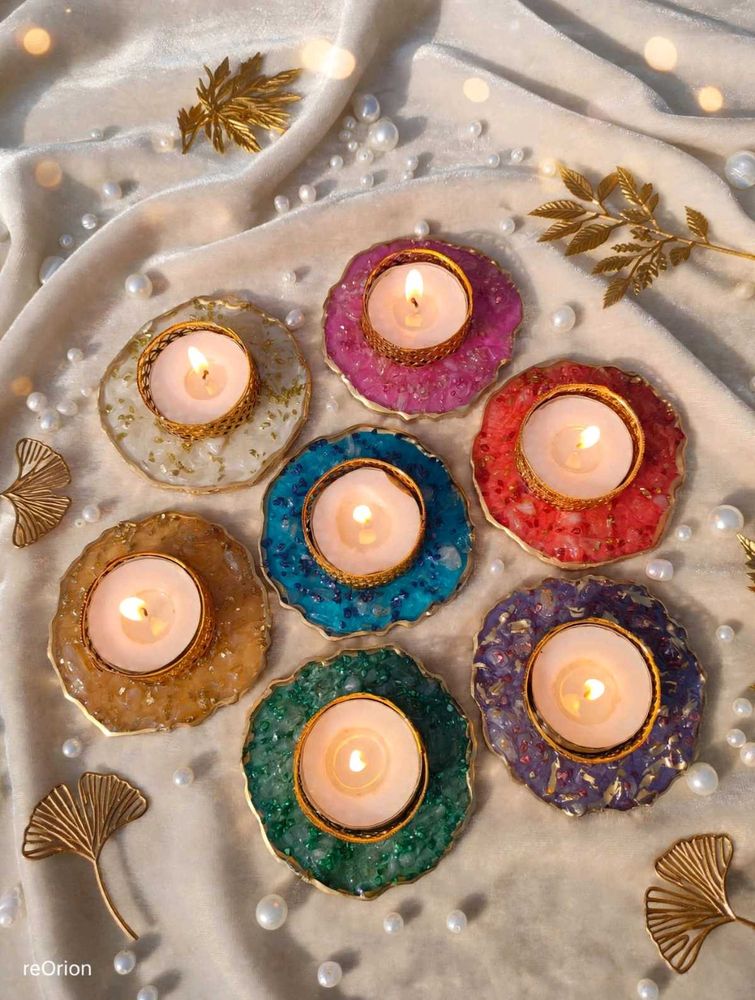 Set of 7 Geode Coaster Tealight Holders