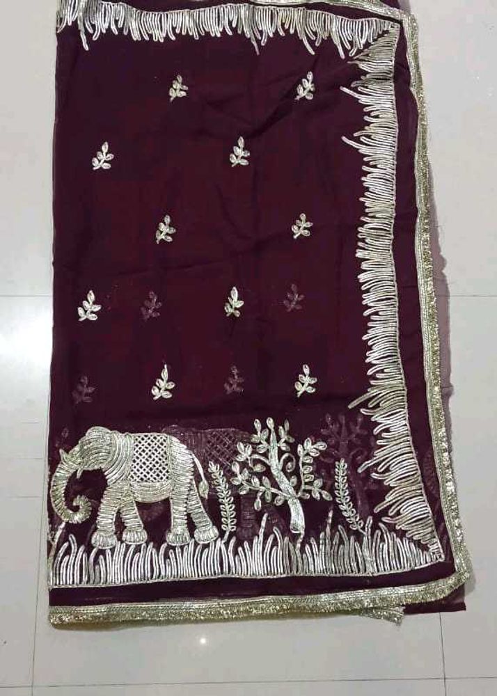 Embroidered Silk Saree with Elephant Motif