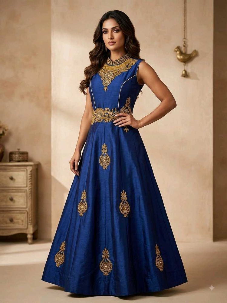 Embroidered Blue Ethnic Gown