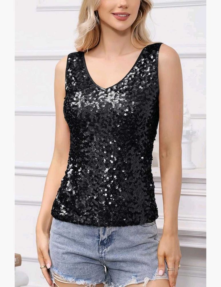Sparkly Black Sequin Tank Top
