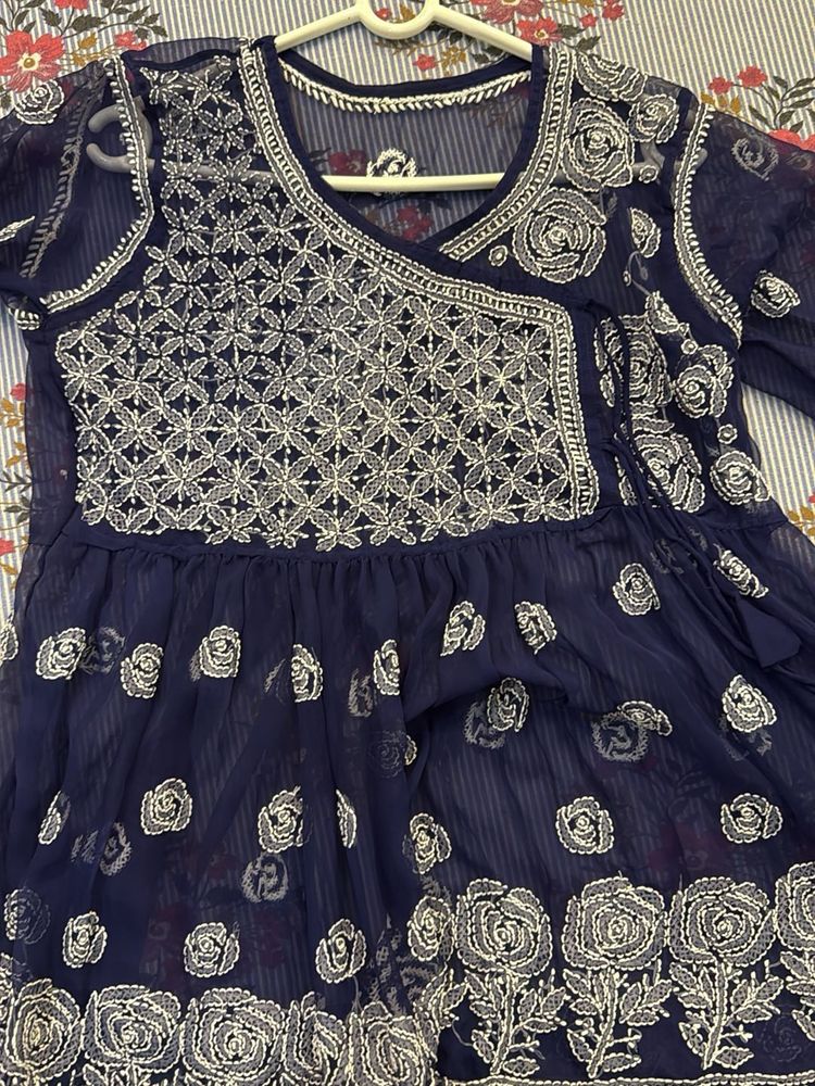 Navy Blue Embroidered Kurta luckhnovi