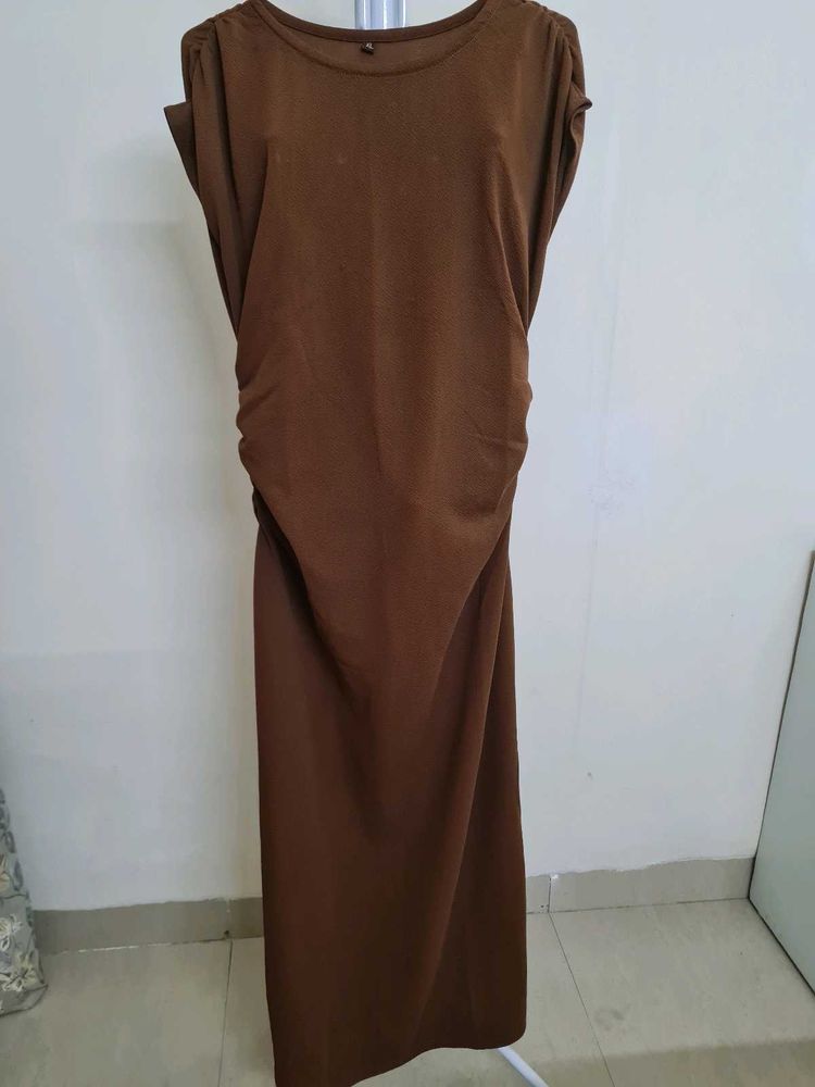 Brown Ruched Midi Dress