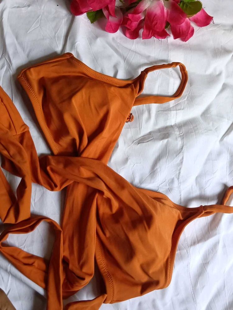 Orange Bikini Set with Wrap Tie
