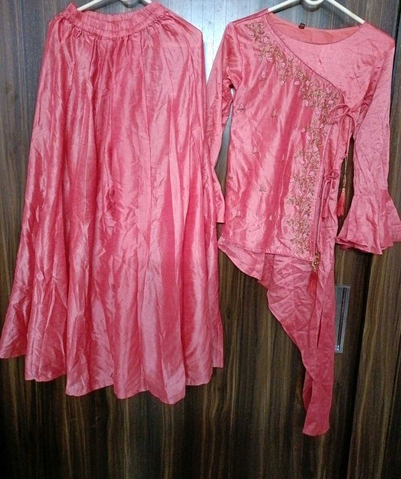 Pink Embroidered Skirt &amp; Top Set