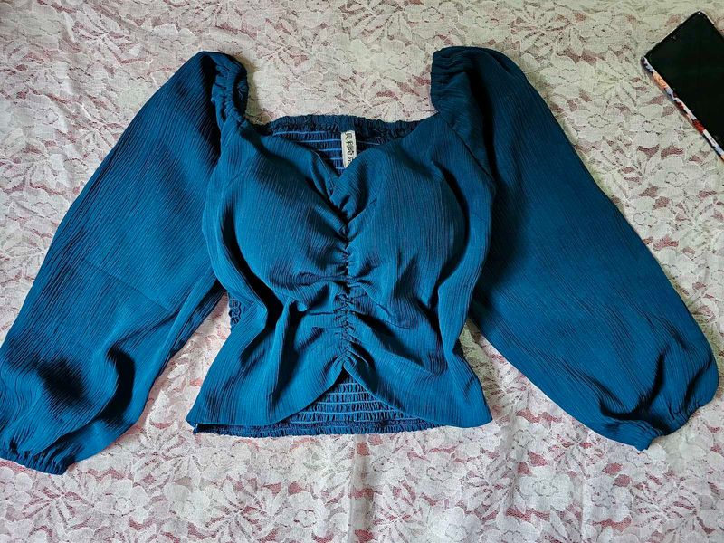 Deep sea blue ruched Top