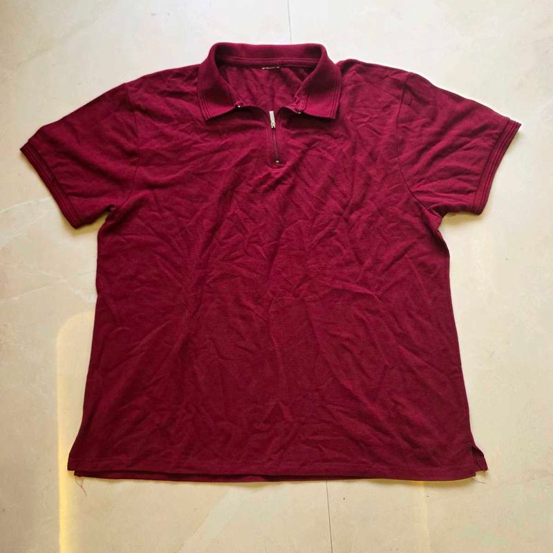 Men's Burgundy Zip Polo Shirt