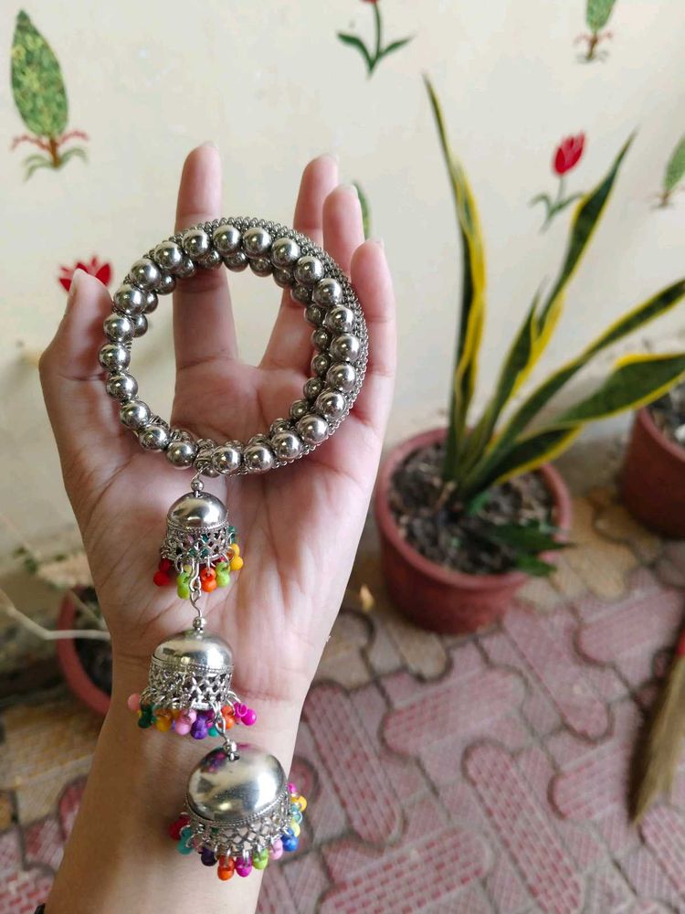 Chunky Silver Jhumka Bracelet