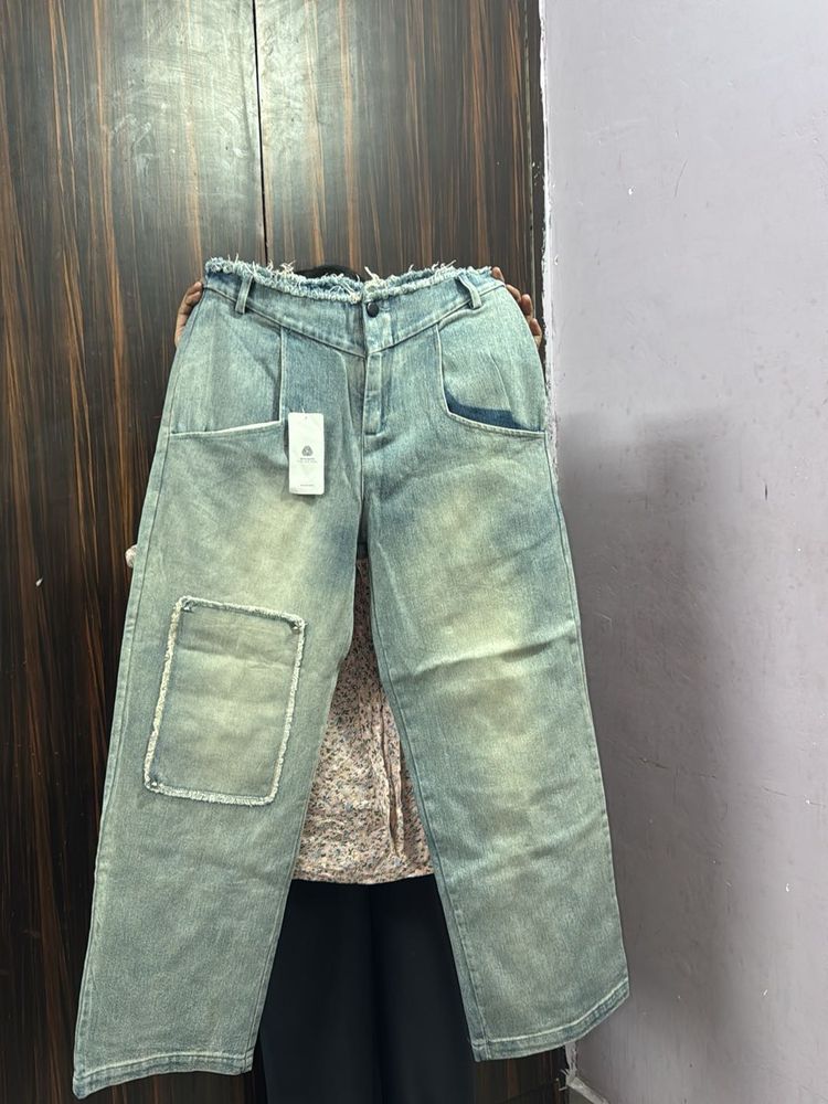 Vintage Wash Wide Leg Jeans