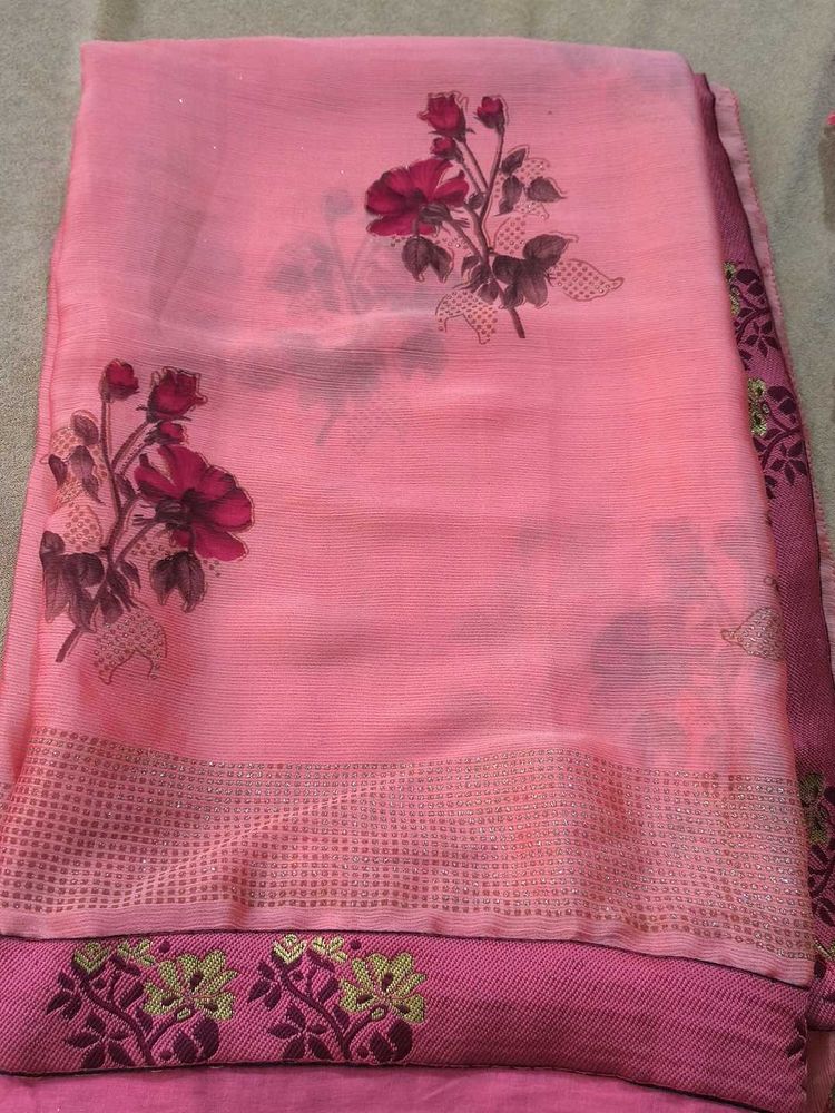 Beautiful Pink Floral Saree