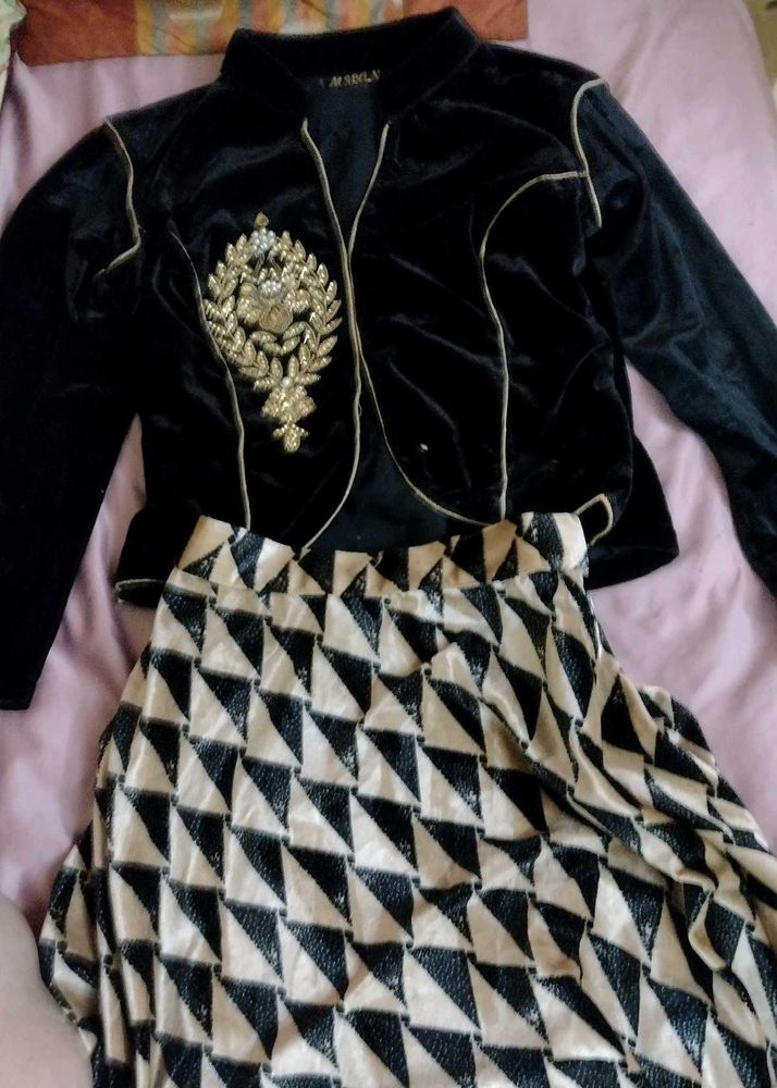 Elegant Black Velvet Lehenga Choli Set