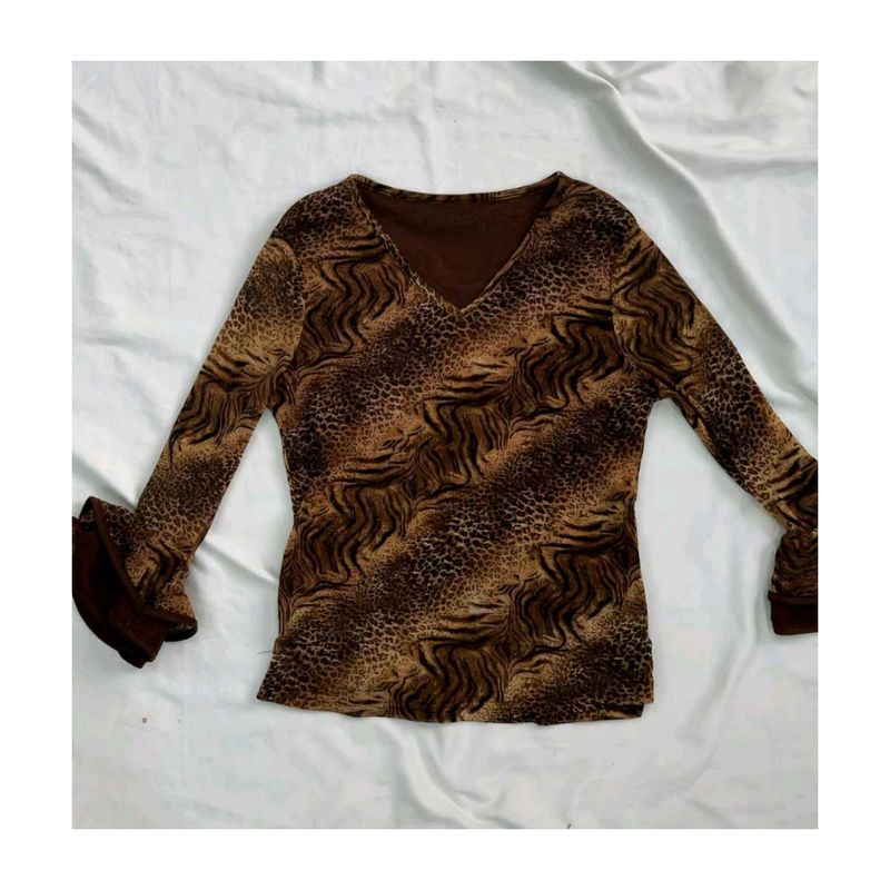 Vintage Leopard Print Mesh Top