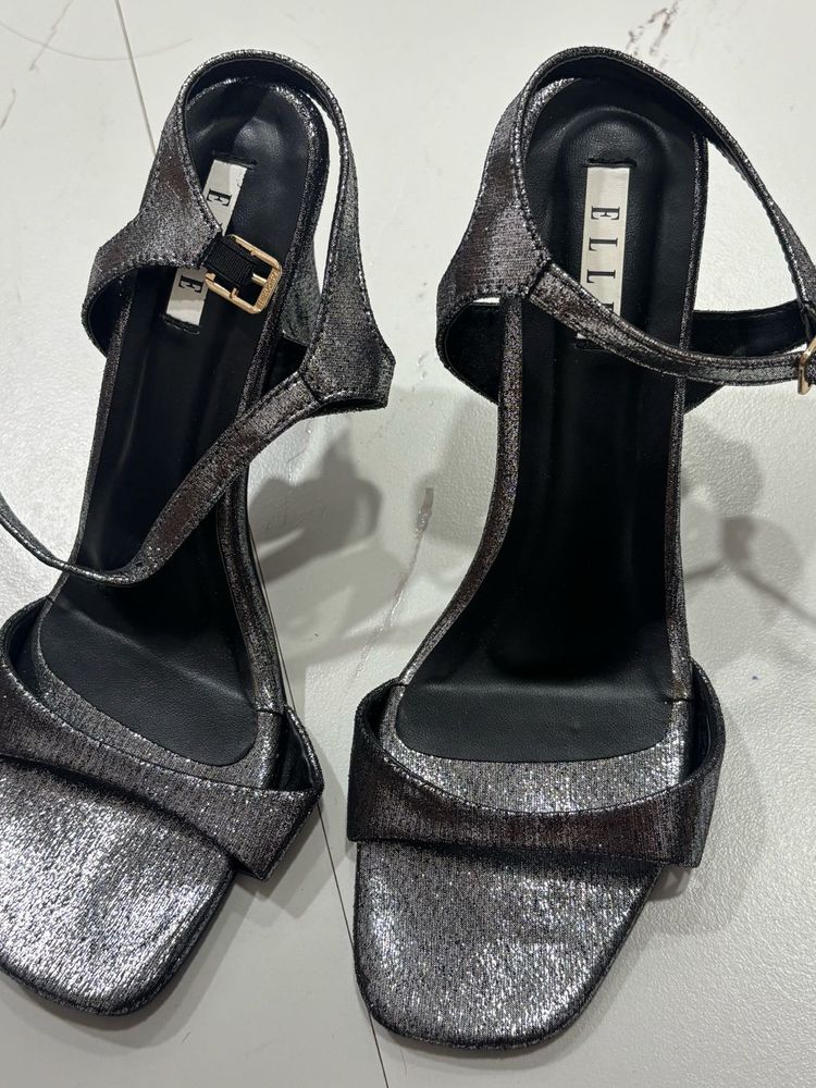 Sparkling Silver Block Heels