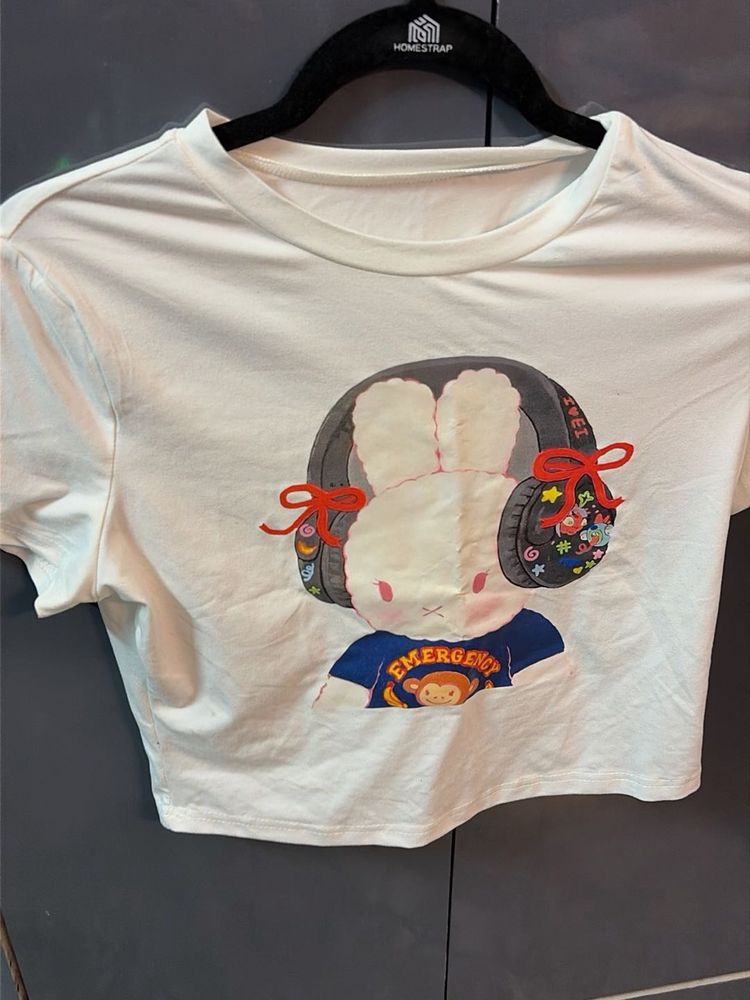 Cute Bunny Graphic Crop T-Shirt