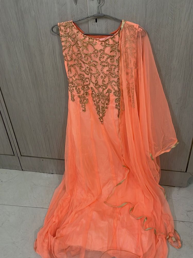 Elegant Peach Ethnic Gown