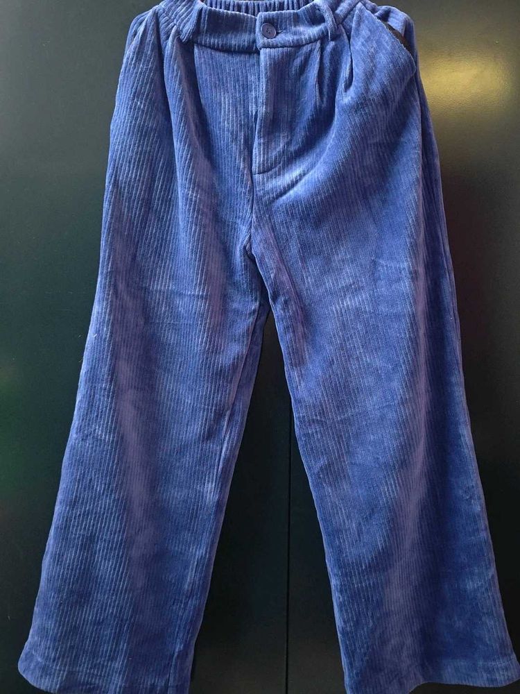 Blue Corduroy Wide Leg Pants
