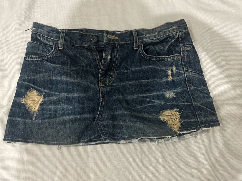 Distressed Denim Mini Skirt