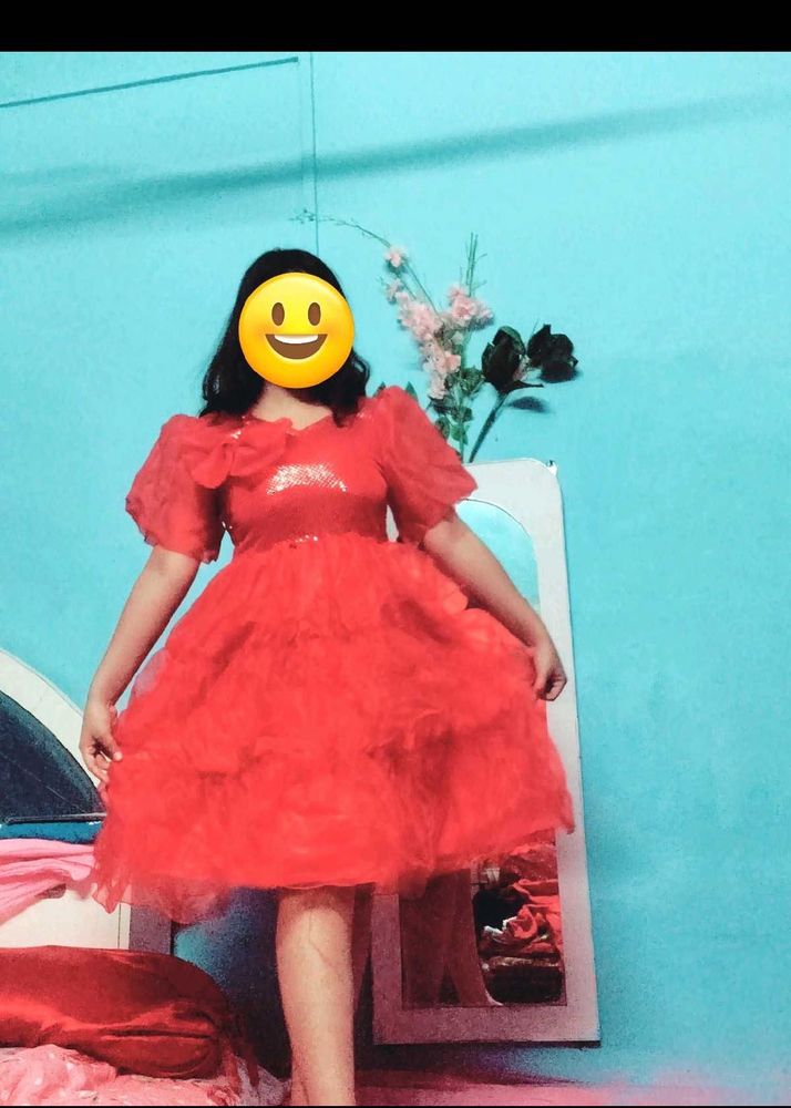 Chic Red Tulle Party Dress