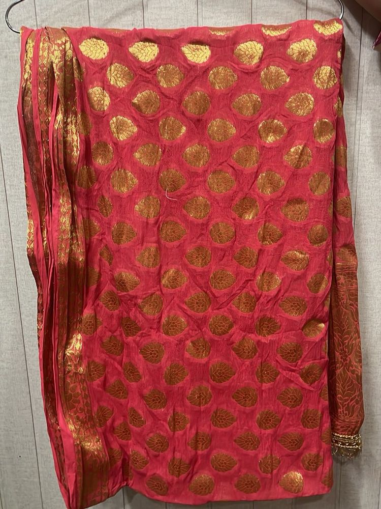 Elegant Red Dupatta with Gold Motif