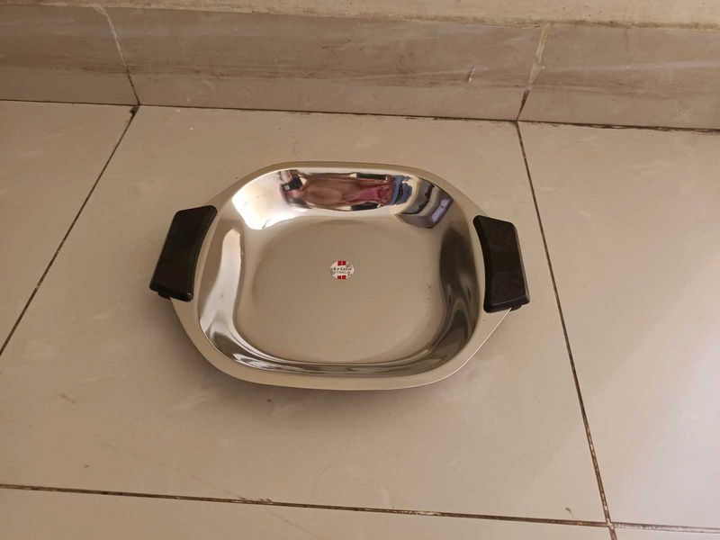 Unused Stainless Steel Serving Tray with Handles