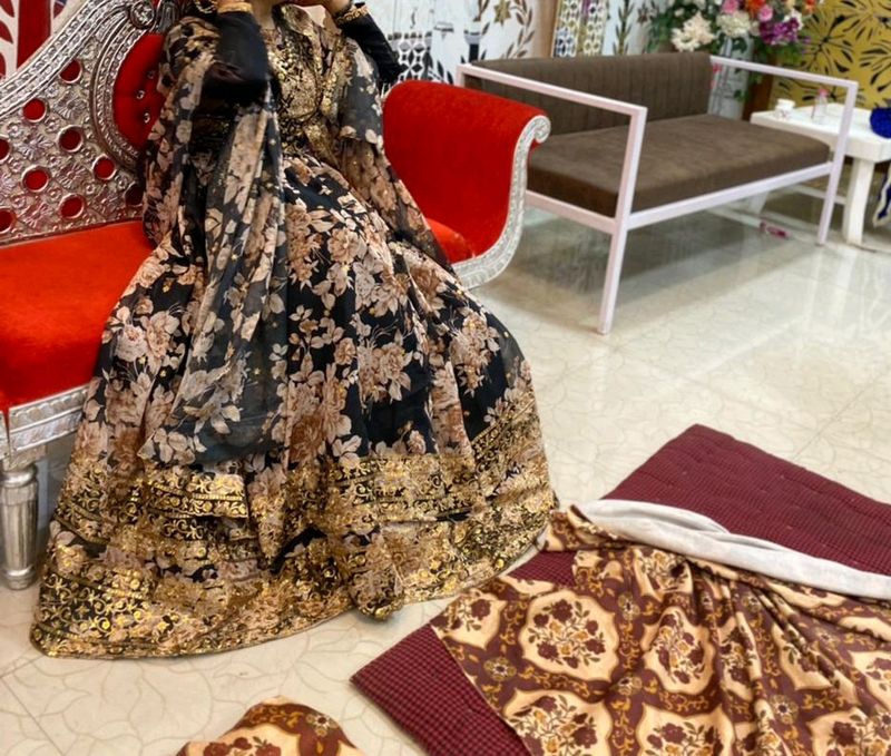 Offer For Today Only Black &amp; Peach Colour Lehanga
