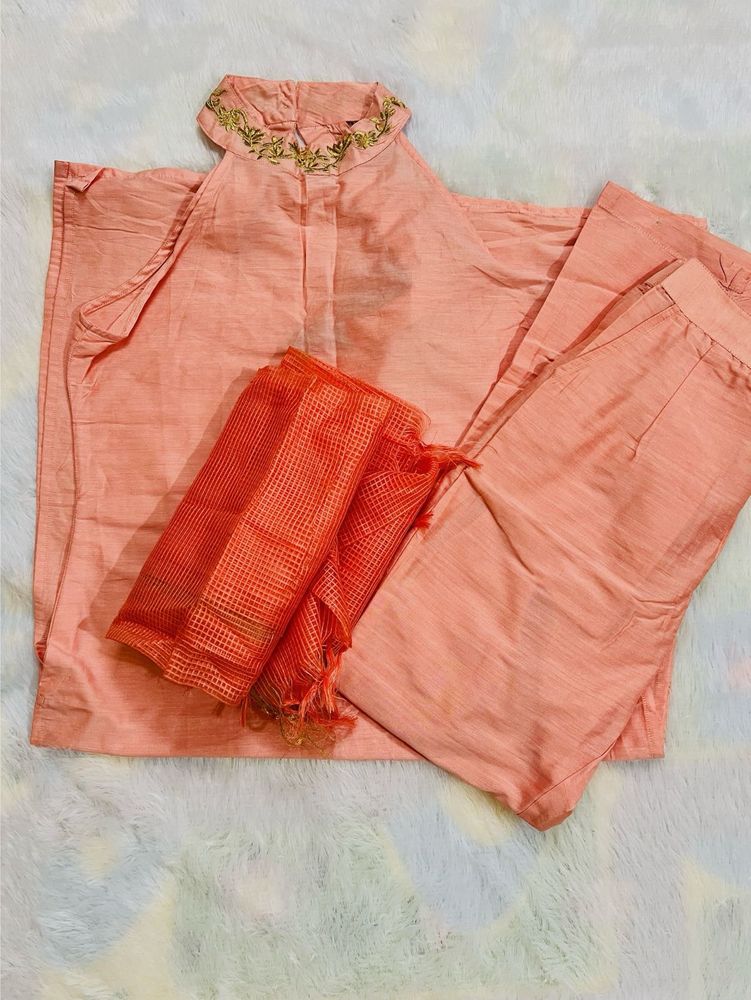 Elegant Peach Kurta Set with Dupatta
