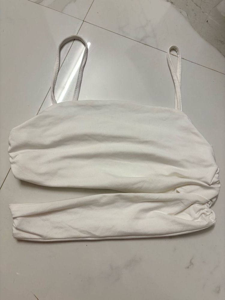White Ruched Crop Top