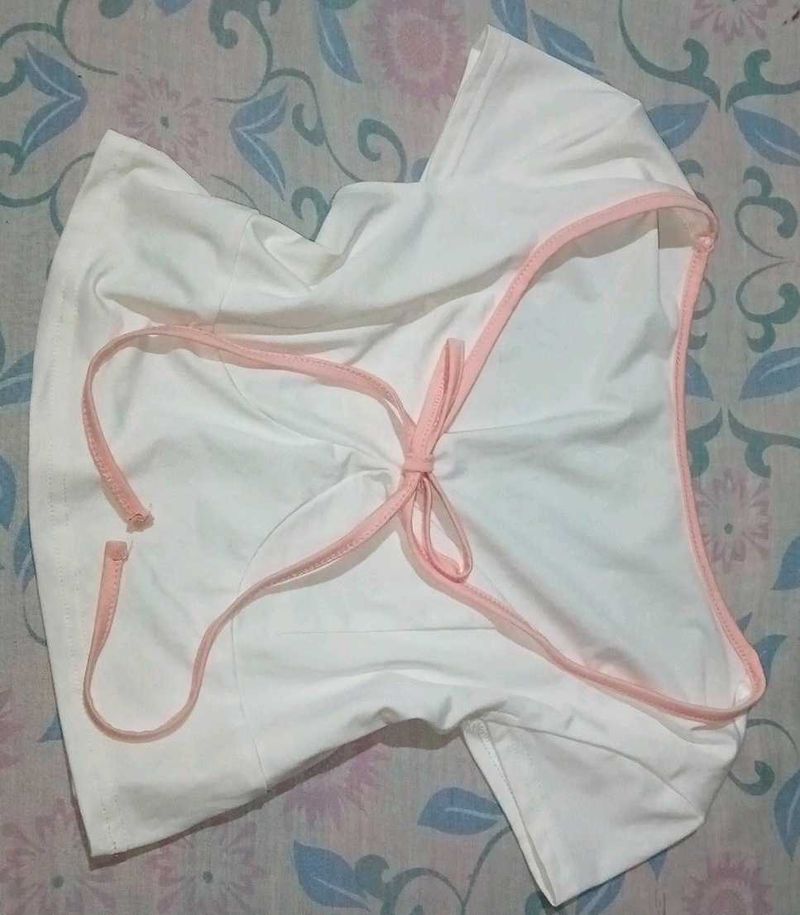 White Crop Top with Pink Trim