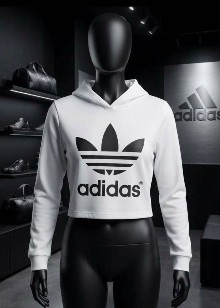 Adidas White Cropped Hoodie